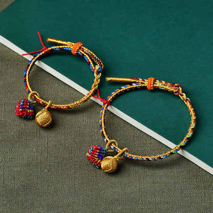 Pulsera con abalorios de bolas doradas Zongzi hechas a mano con cuerda colorida y piedras de Buda