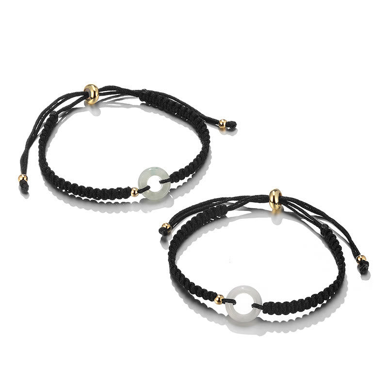 Pulsera trenzada de pareja con 2 piedras de Buda, aventurina verde, jade blanco y hebilla de la paz.