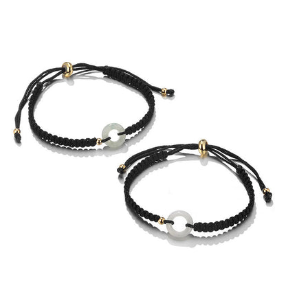 Pulsera trenzada de pareja con 2 piedras de Buda, aventurina verde, jade blanco y hebilla de la paz.