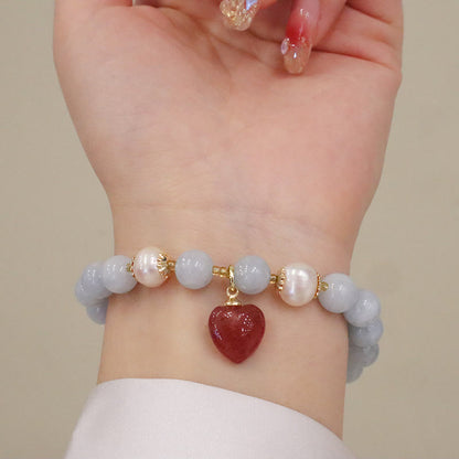 Buddha Stones Natürlicher Aquamarin Chalcedon Serenity Kaninchen Kürbis Katze Charm Armband 