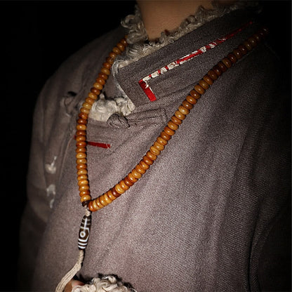 Pulsera tibetana de 108 cuentas Mala de hueso de yak con tres ojos de Dzi y piedras de Buda para alejar los malos espíritus.