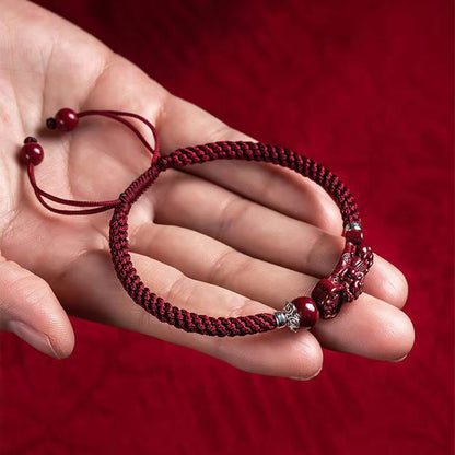 Pulsera trenzada de PiXiu Cinabrio para la Riqueza y la Suerte, hecha a mano con piedras de Buda 