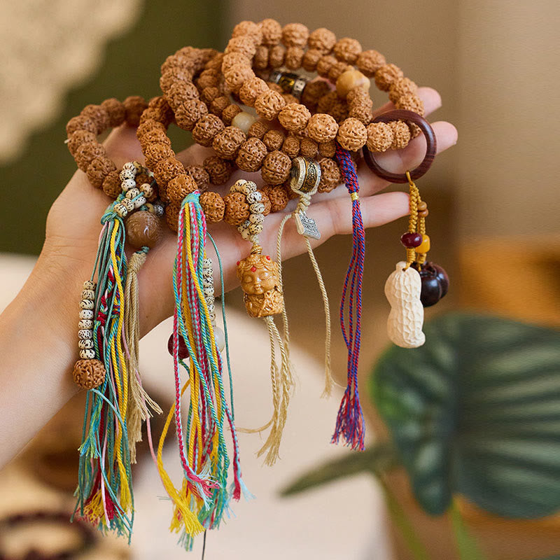 Pulsera tibetana de Rudraksha Bodhi con piedras de Buda y semillas de Bodhi.