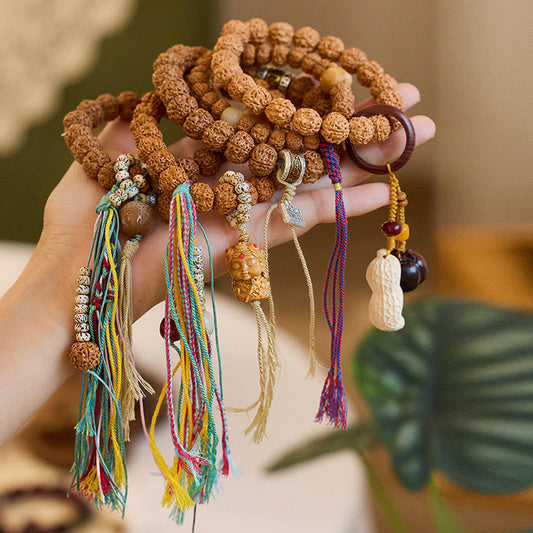 Pulsera tibetana de Rudraksha Bodhi con piedras de Buda y semillas de Bodhi.