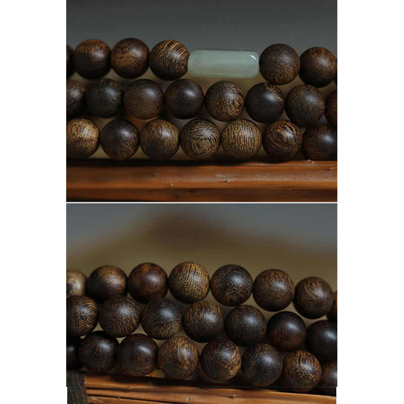 Piedras de Buda 108 cuentas Mala Brunei Agarwood Hetian Jade Yak hueso fuerza equilibrio pulsera 