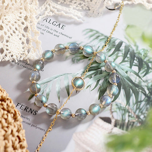 Pulsera de amor curativo con piedra lunar natural bañada en oro de 14 quilates de Buddha Stones 