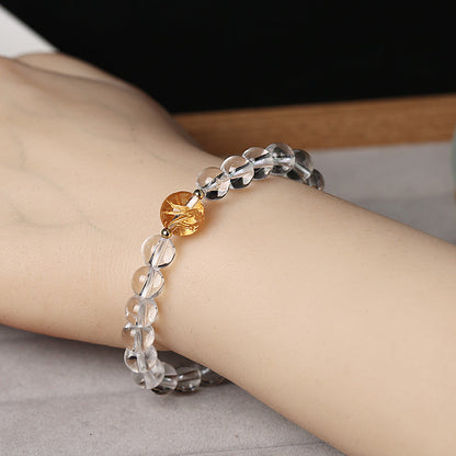 Buddha Stones Natural Black Obsidian White Crystal Black Onyx Dragon Strength Bracelet