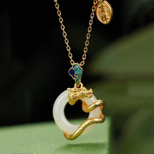 Collar con colgante de plata de ley 925 con piedras de Buda y jade blanco hetiano, con hebilla de paz y nubes auspiciosas, ideal para el éxito. 