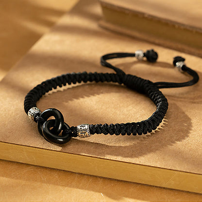 Pulsera de la suerte con piedras de Buda, jade negro hetiano natural, doble hebilla de la paz y símbolo de la esvástica, en plata de ley 925