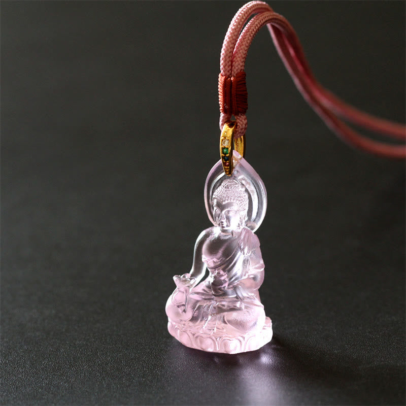 Collar con colgante de amuleto de serenidad de cristal Liuli con piedras de Buda Tathagata azul y Buda de la medicina 
