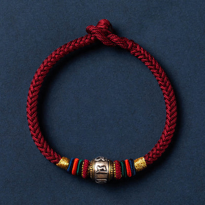 Buddha Stones 925 Sterling Silver Tibet Handmade Om Mani Padme Hum Luck Protection King Kong Knot Braided Bracelet