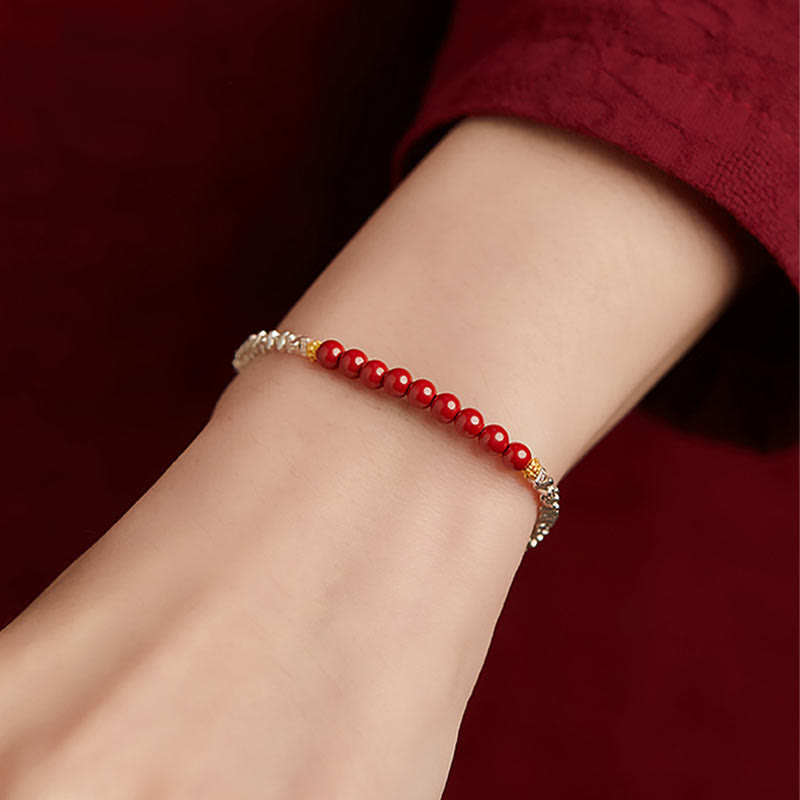 Pulsera de bendición con el símbolo Fu de cinabrio de Buda en plata de ley 925 