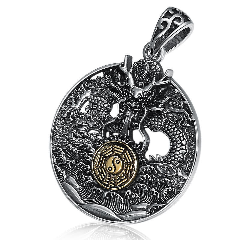 Collar con colgante de piedra de Buda, ondas de dragón, Yin Yang, Bagua, suerte y fuerza 
