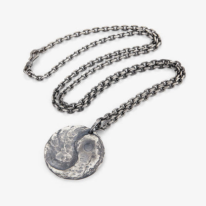 Buddha Stones 990 Sterling Silber Yin Yang Hammer Textur Harmonie Halskette Anhänger