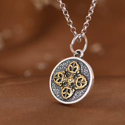 Collar con colgante de bendición de vajra con doble dorje de plata de ley 925 y piedras de Buda 