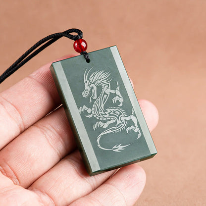 Buddha Stones Hetian Cyan Jade Drachen graviert Erfolg Halskette Anhänger