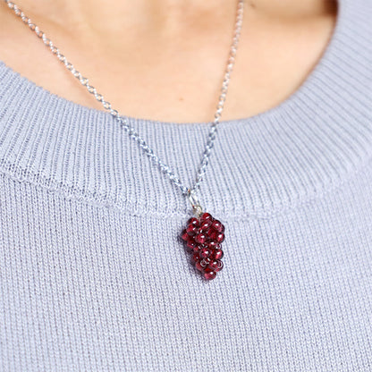 Buddha Stones Halskette mit Anhänger, natürlicher Granat, roter Achat, schwarzer Onyx