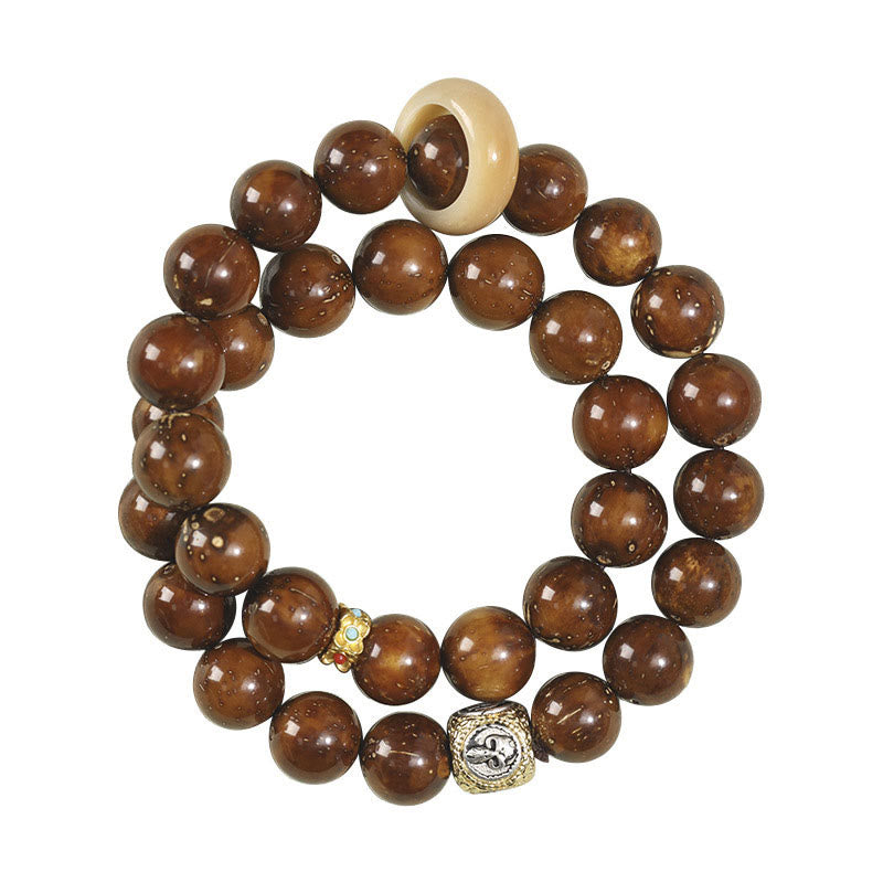 Pulsera de doble vuelta con semillas de Bodhi de rata y oro púrpura tibetano natural con piedras de Buda