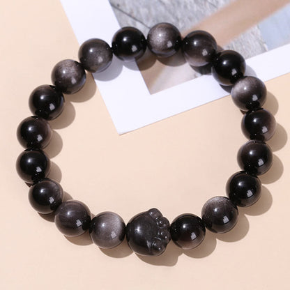 Pulsera de riqueza con garra de gato y obsidiana con brillo dorado natural y obsidiana con brillo plateado. 