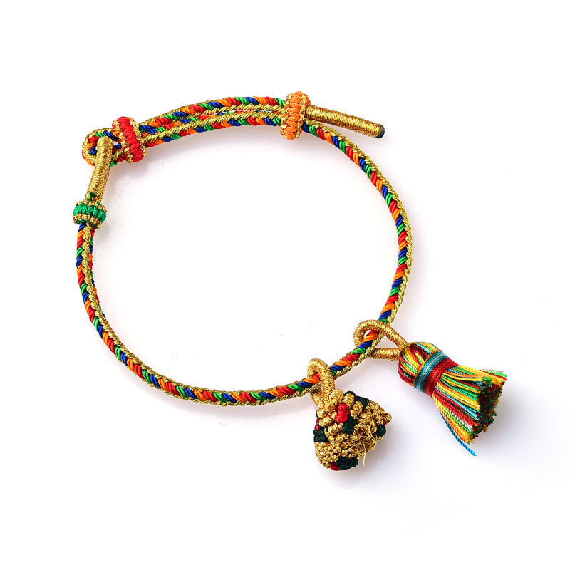 Buddha Stones Colorful Rope Luck Handmade Zongzi Golden Ball Charm Bracelet - Touch Bling