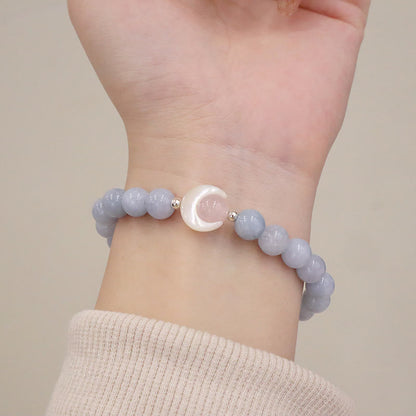 Pulsera de plata de ley 925 con amatista natural, aguamarina y cristal rosa, ojo de gato y luna creciente curativa. 