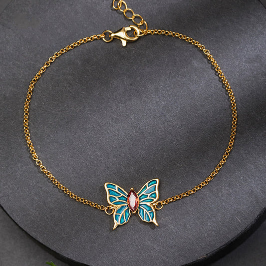 Pulsera de plata de ley 925 con circonitas y mariposas, con piedras de Buda