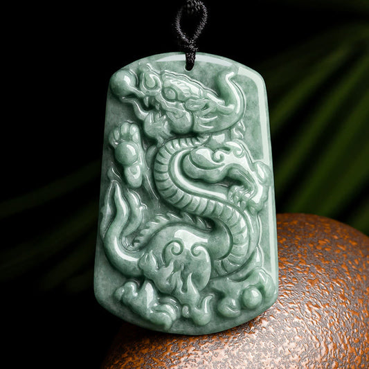 Collar con colgante de amuleto de éxito de jade del zodiaco chino del año del dragón con piedras de Buda 