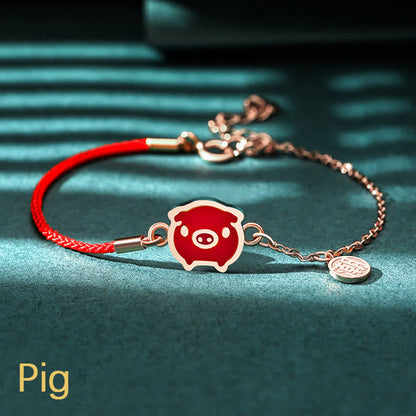 Buddha Stones 925 Sterling Silber Farbwechselndes chinesisches Sternzeichen Glücksschutz Rotes Kettenarmband 