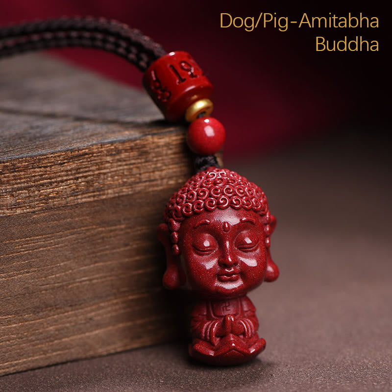 Collar con colgante de cinabrio natural con piedras de Buda del zodíaco chino para alejar los malos espíritus.