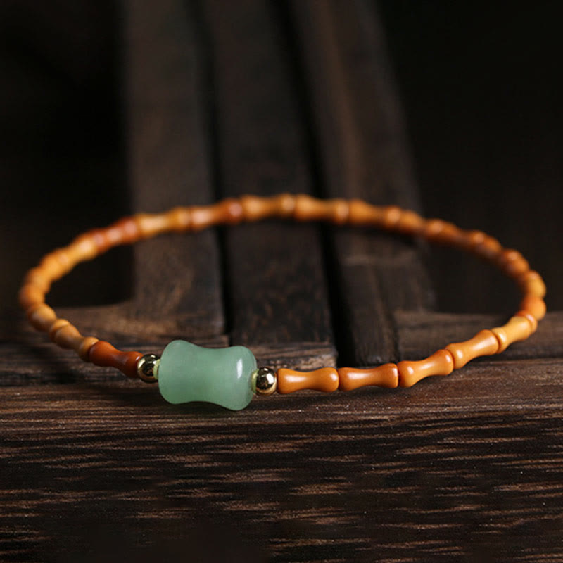 Pulsera de la suerte con diseño de bambú y aventurina verde hueso de oliva natural de Buddha Stones 