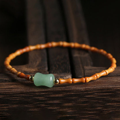 Pulsera de la suerte con diseño de bambú y aventurina verde hueso de oliva natural de Buddha Stones 