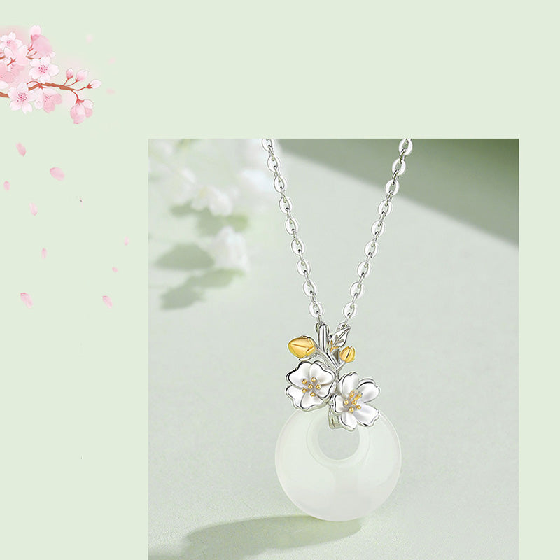 Collar con colgante de flor de armonía de doce meses de calcedonia redonda de plata de ley 925 con piedras de Buda 