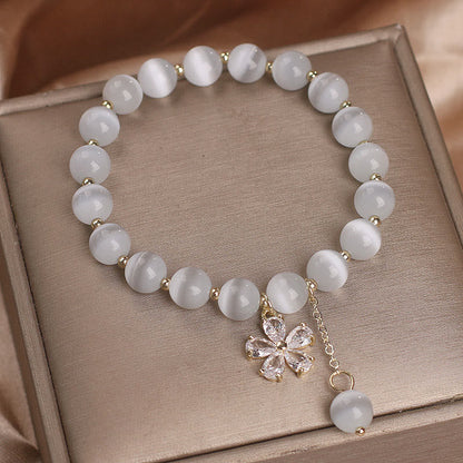 Buddha Stones Cat's Eye Flower Charm Peace Support Bracelet