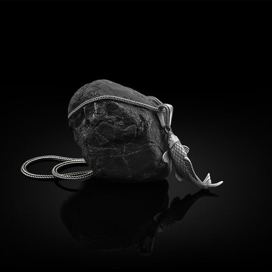 Collar con colgante de estaño puro con piedras de Buda y pez koi para la suerte y la riqueza