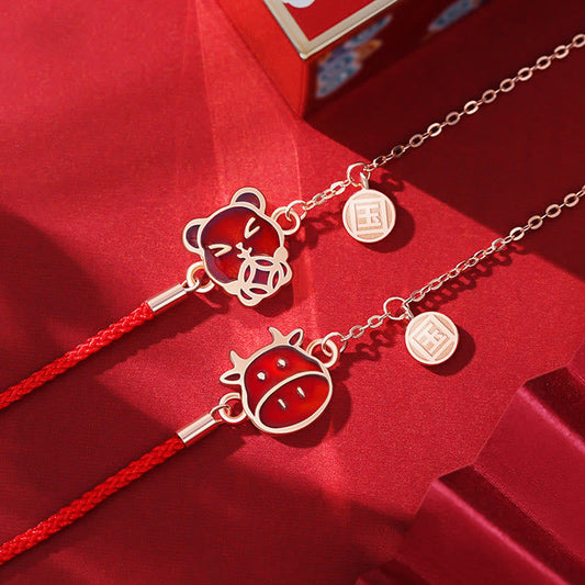 Pulsera de cadena de hilo rojo con piedras de Buda en plata de ley 925 que cambia de color según el zodíaco chino y que protege la suerte. 