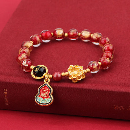 Pulsera de la suerte con cuentas de vidrio de loto y liuli con abalorios de calabaza del Tíbet con el símbolo Om Mani Padme Hum Fu de Buda