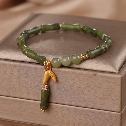 Pulsera de Buda con hojas de jade y bambú verde para la fortuna