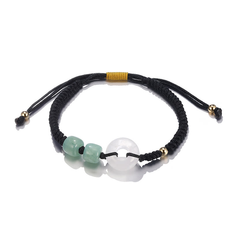 Pulsera trenzada de pareja con 2 piedras de Buda, aventurina verde, jade blanco y hebilla de la paz.
