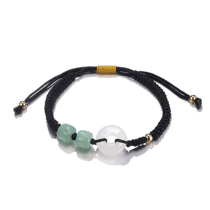 Pulsera trenzada de pareja con 2 piedras de Buda, aventurina verde, jade blanco y hebilla de la paz.