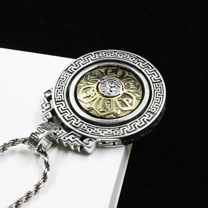 Collar con colgante de piedra de Buda tibetano Om Mani Padme Hum, doble dorje, vajra, giratorio, pureza y paz. 