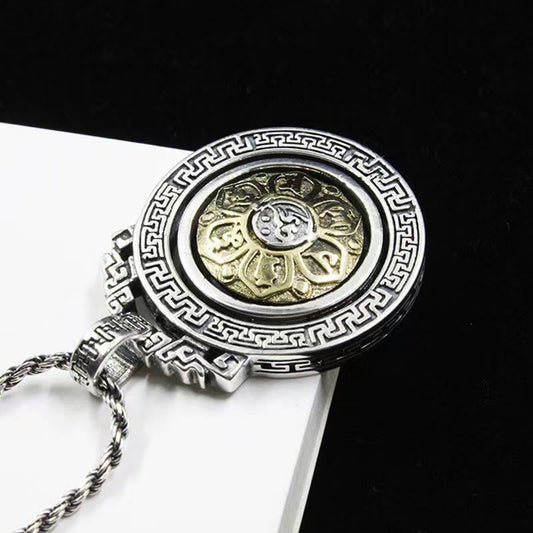 Collar con colgante de piedra de Buda tibetano Om Mani Padme Hum, doble dorje, vajra, giratorio, pureza y paz. 
