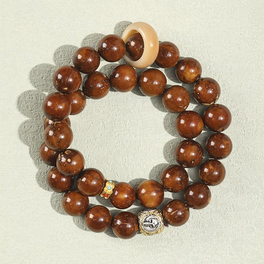 Buddha Stones Tibetisches Natur Lila Gold Ratte Bodhi Samen Reichtum Doppelwickelarmband
