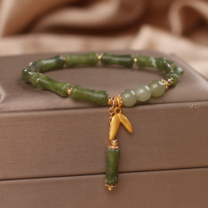 Pulsera de Buda con hojas de jade y bambú verde para la fortuna