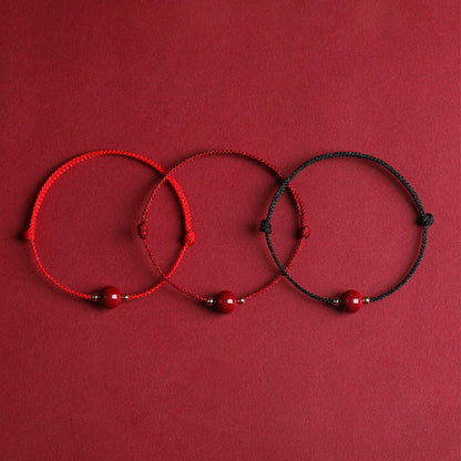 Buddha Stones Natural Lucky Cinnabar Bead Blessing String Bracelet Anklet