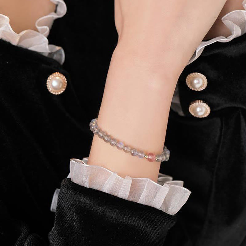 Pulsera de piedras de Buda con piedra lunar, cristal rosa y cinabrio, con propiedades curativas positivas 