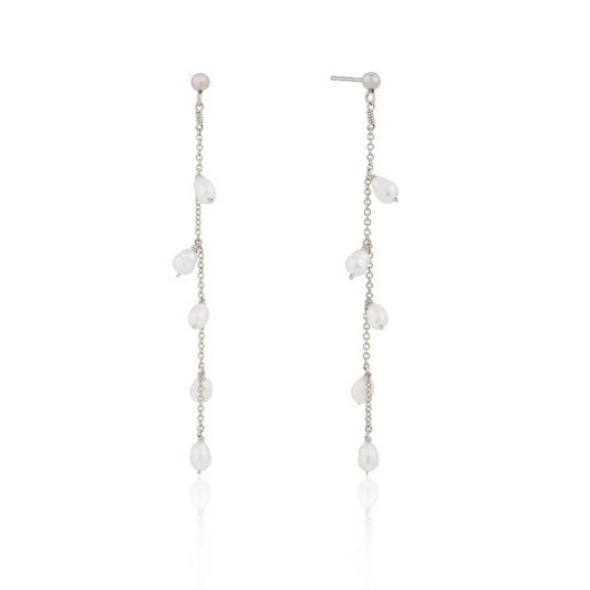 Solid White Gold Seed Pearl Drop Earrings