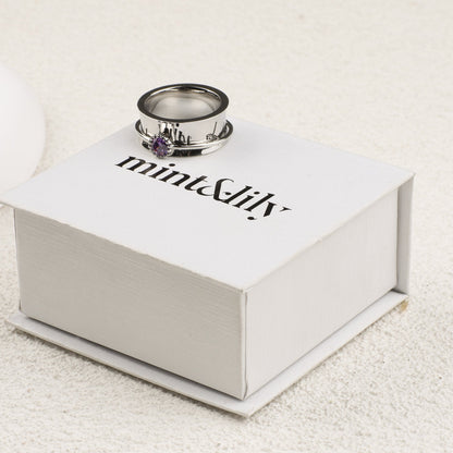 Silver Dandelion Birthstone Spinning Fidget Ring