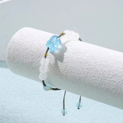 Pulsera curativa de jade blanco PiXiu Hetian con aguamarina natural y piedras de Buda