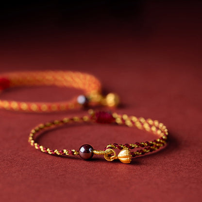 Pulsera trenzada con dije de paz y alegría de loto, hecha a mano con piedras de Buda y cuerda de oro rojo 