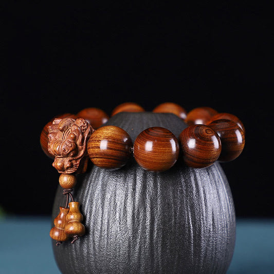 Pulsera de protección con piedras de Buda, palisandro, sándalo verde, hoja pequeña, sándalo rojo, agar y dragón tallado 